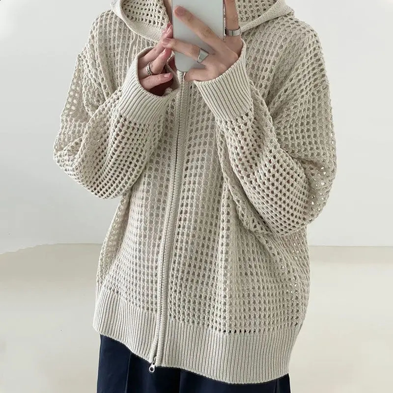 Knitted Zipper Mens Sweater Large Size Summer Cardigan Clothing Hoodie Spring Collection 240821