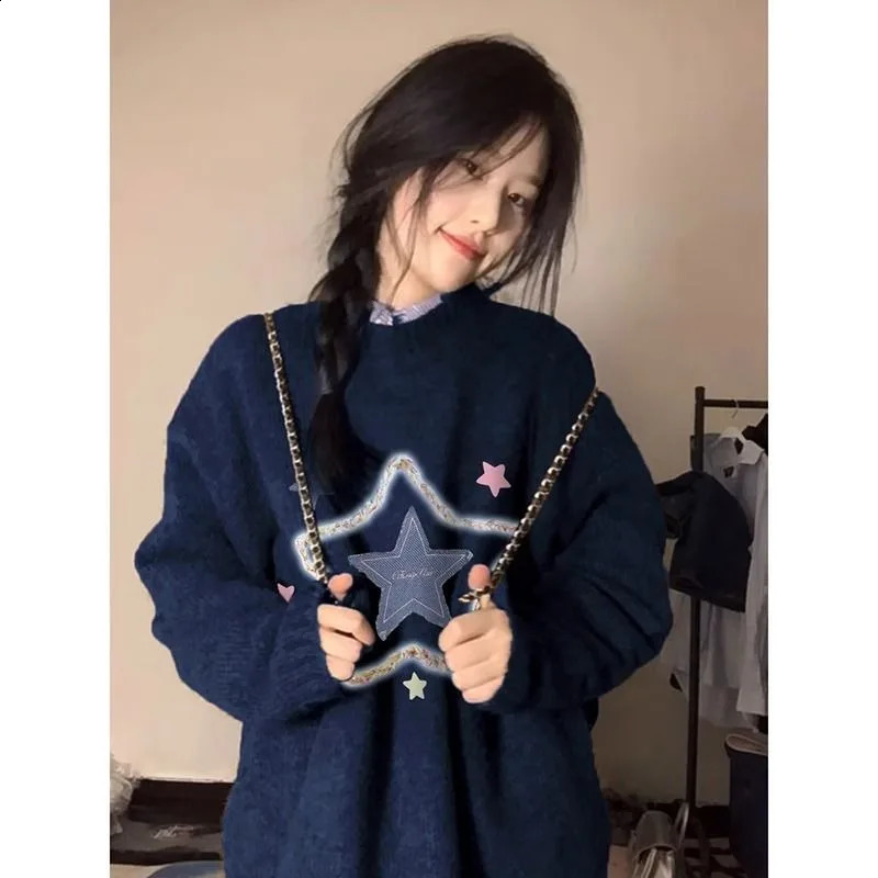 Deeptown Y2k Harajuku Knitted Sweater Womens Korean Fashion Winter ONeck Kawaii Jumper Retro Preparatory Extra Large Pulling Aesthetics 240821