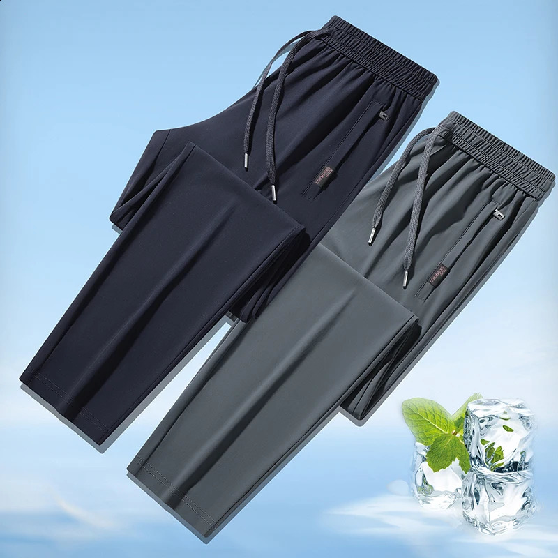 Mens Fashion Casual Ice Silk Sports Pants Outdoor Running Business Large Size Speed Dry Breathable Elastic Pants 240822