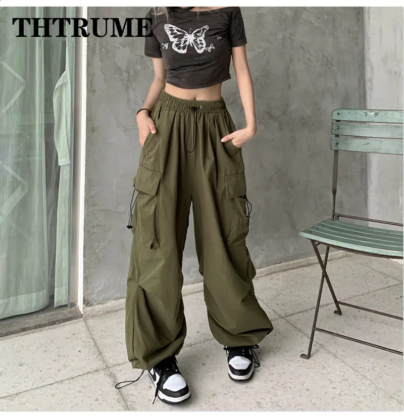 Women Fashion Baggy Cargo Pants Summer Oversized Vintage Y2K Hip Hop Elastic High Waist Pant Casual Office Lady Loose Trousers 240821