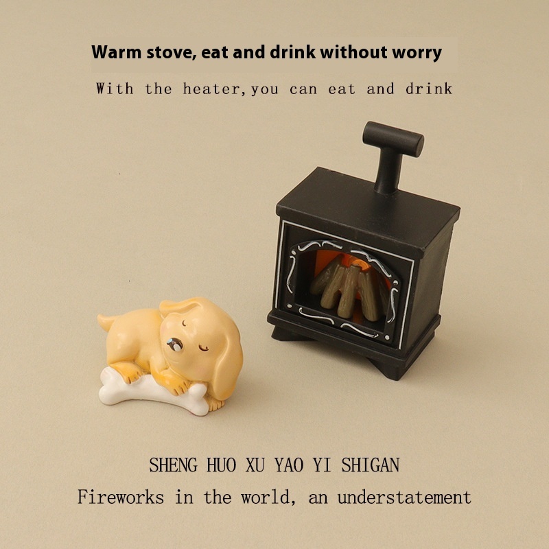 New Creative Miniature LED Lighting Simulation Fireplace Cute Bone Dog Baby House Ins Decorative Small Ornaments