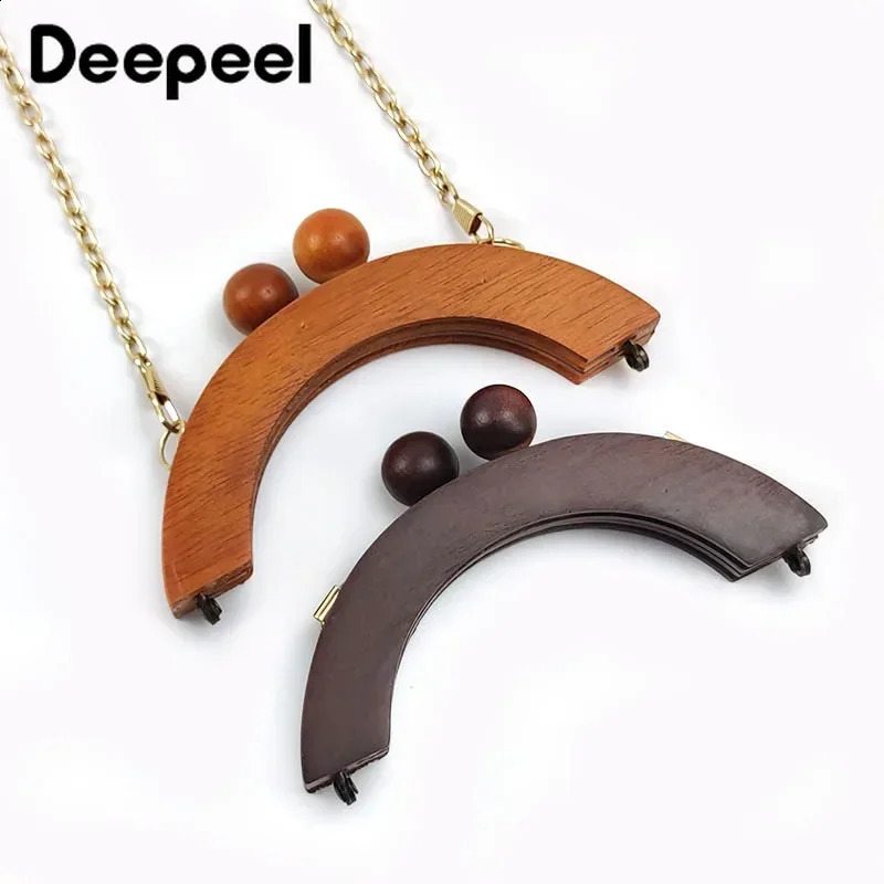 1 piece of deep leather wooden bag handle wallet lock wallet frame sewing bracket DIY wallet handle kiss button making bag accessories 240821