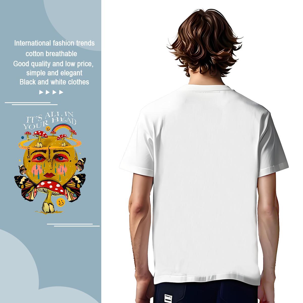 Customized mushroom Men Tops Tees 230g Pure Cotton T Shirt For Man Anime Outdoor Crew Neck Breathable Wholesale Polos