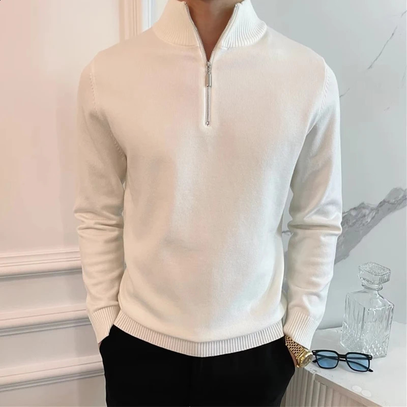 autumn fashion standing collar sweater mens long sleeved zipper ultrathin jumping top winter casual solid color 240821