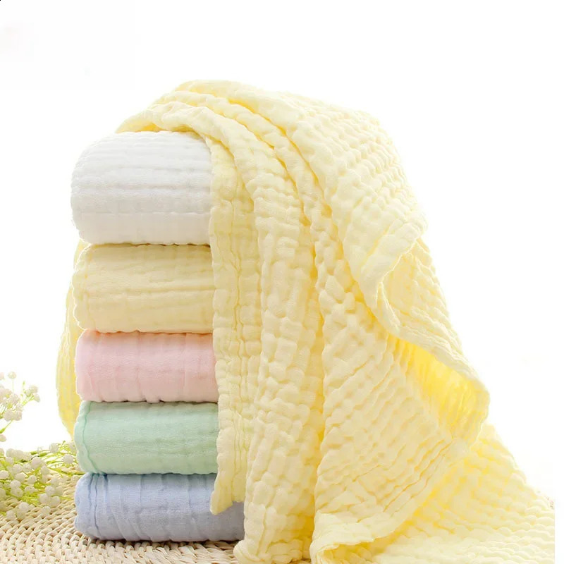 6 Layers 105*105cm Pure Cotton Bubble Muslin Blanket Infant Gauze Bath Towel Baby Receiving Blanket Kids Swaddle Bedding 240813