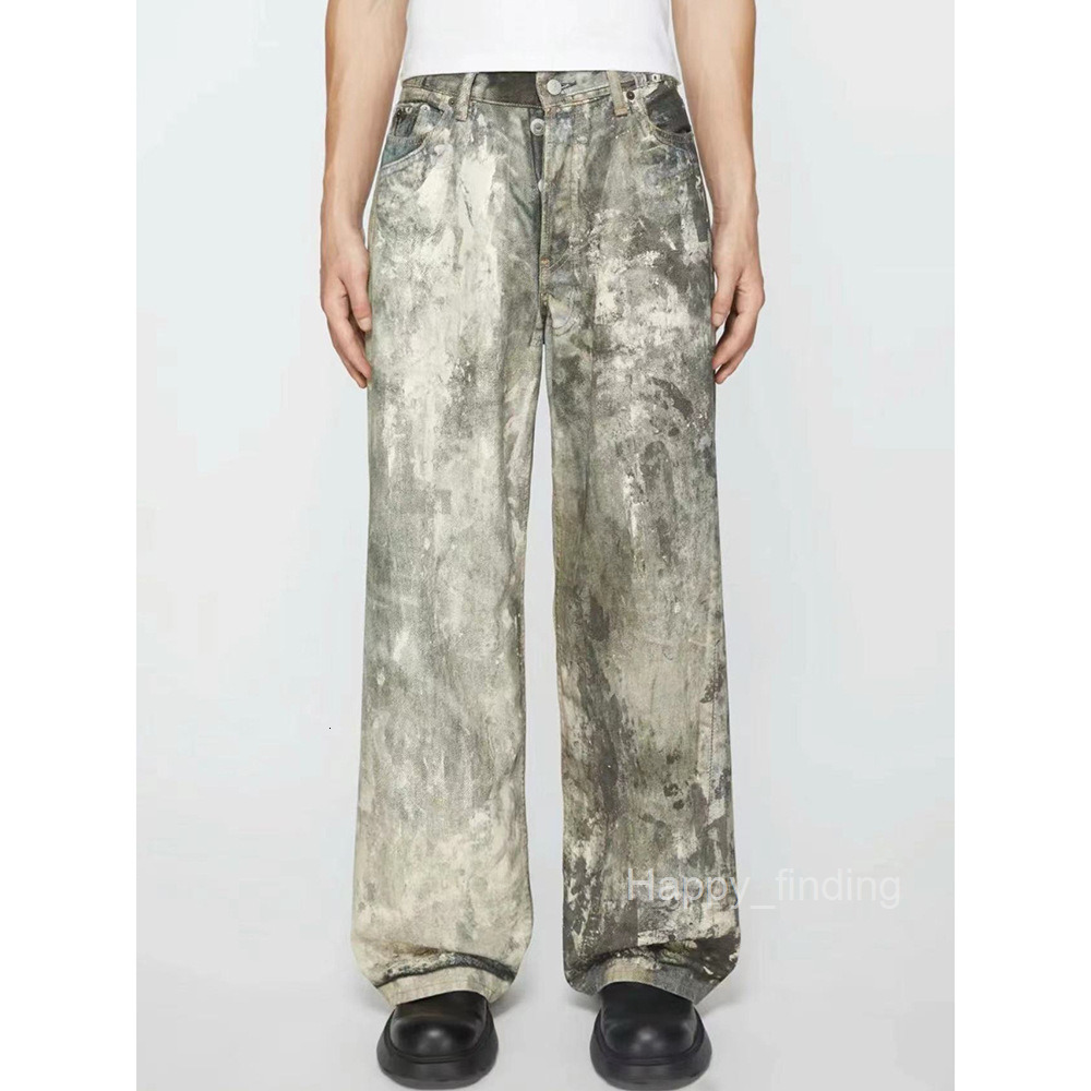 Ac Style 3d Digital Camouflage Printed Denim Mens Summer New Style Distressed Low Waist Wide Leg Long Pants