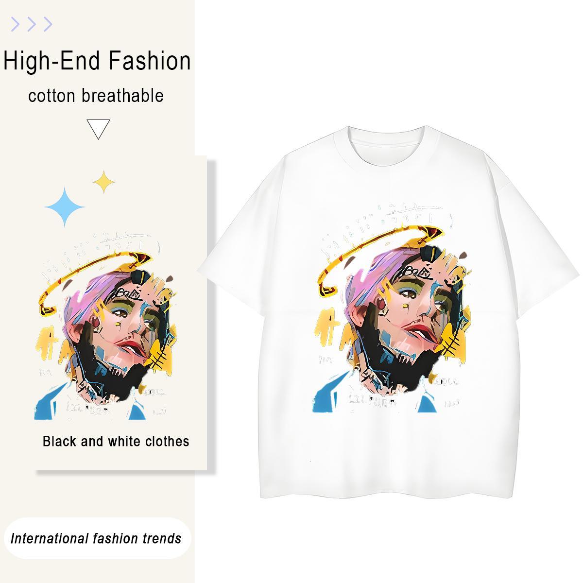 New Arrival T Shirts Women 230g Cotton Breathable Street portrait Lady T shirt Wholesale Black Oversized Polos