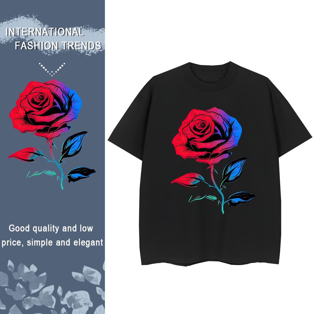 New Arrival Woman T Shirts O Neck Short Sleeves 230g Pure Cotton Couples T Shirts Custom Print Oversized ROSE High Street Hip Hop Lady Wear