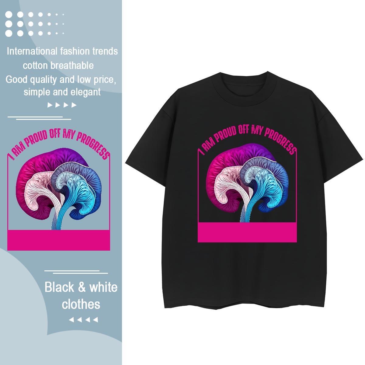 Designer T-Shirts for Women Breathable Crew Neck 230g Pure Cotton Unisex Tshirts Black Oversized mushroom Daily Outfit Loose fit Polos