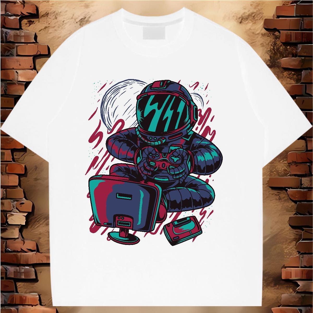 Nice Womens Tshirts 100% Cotton 230g universe Daily Wear T Shirts Women Crew Neck Breathable Cartoon Floral Printing Clothings