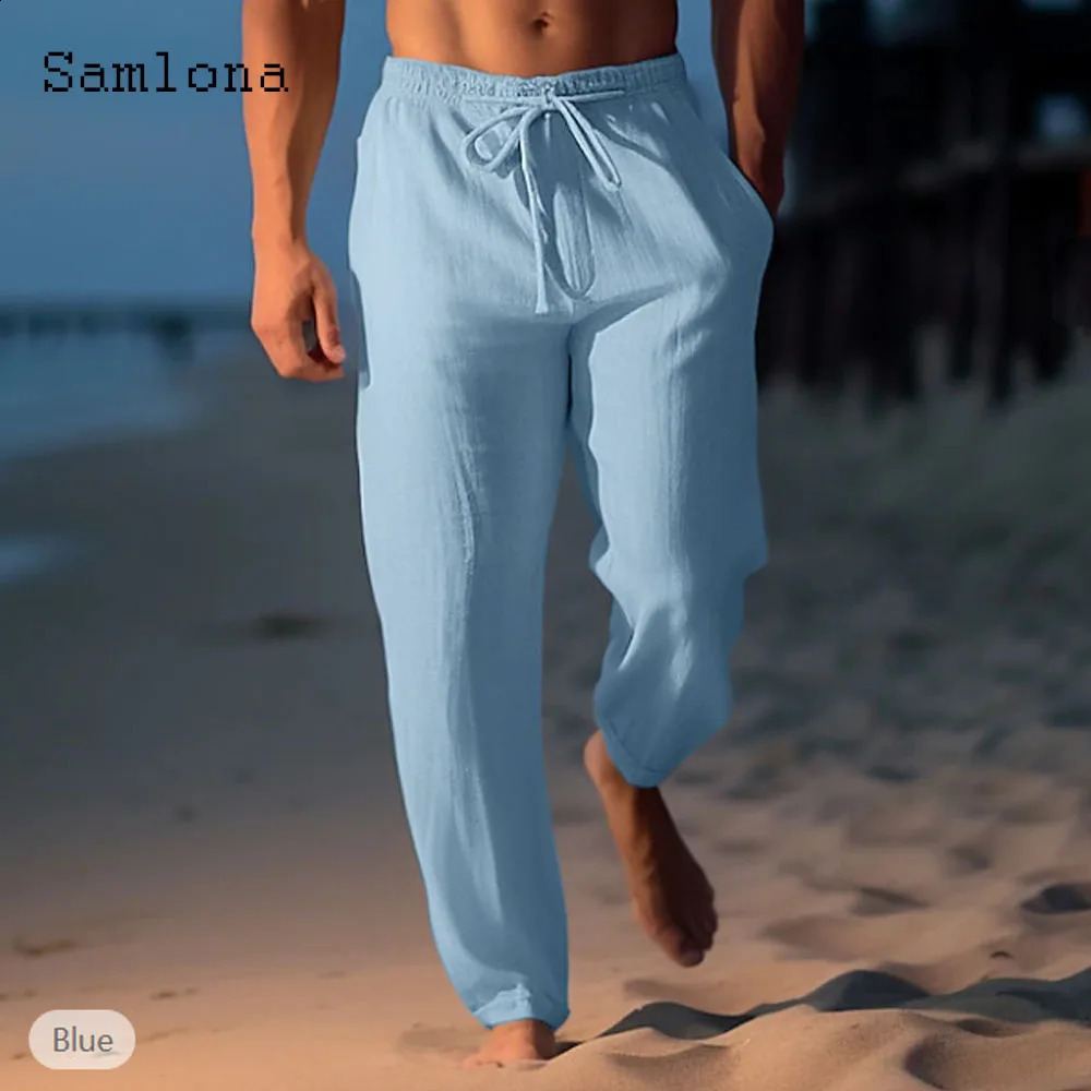 America and Europe Fashion Leisure Cotton Pants Solid White Ankle-Length Trouser Plus Size Men Casual Drawstring Sweatpants 240822