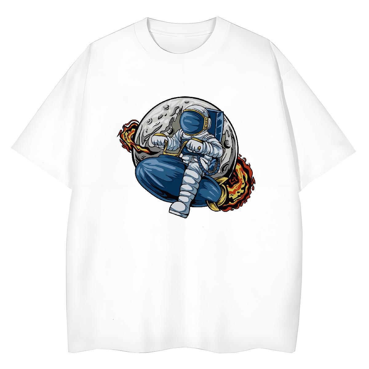 Loose fit Couples T Shirts 100% Cotton 230g cosmonaut Daily Outfit T Shirt For Woman O-Neck Short Sleeve DIY Logo Tee Shirt