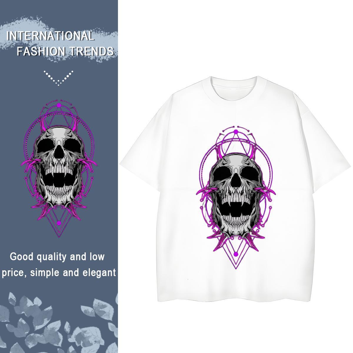 DIY T-Shirts 100% Cotton 230g Breathable Crew Neck Sports Street Wear skull Woman Tshirt Wholesale Plus Size Cartoon Tops