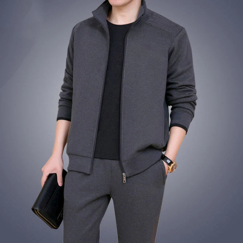 Mens autumn and winter two-piece trendy cardigan sweater casual sports set mens full set youth top and pants 240822