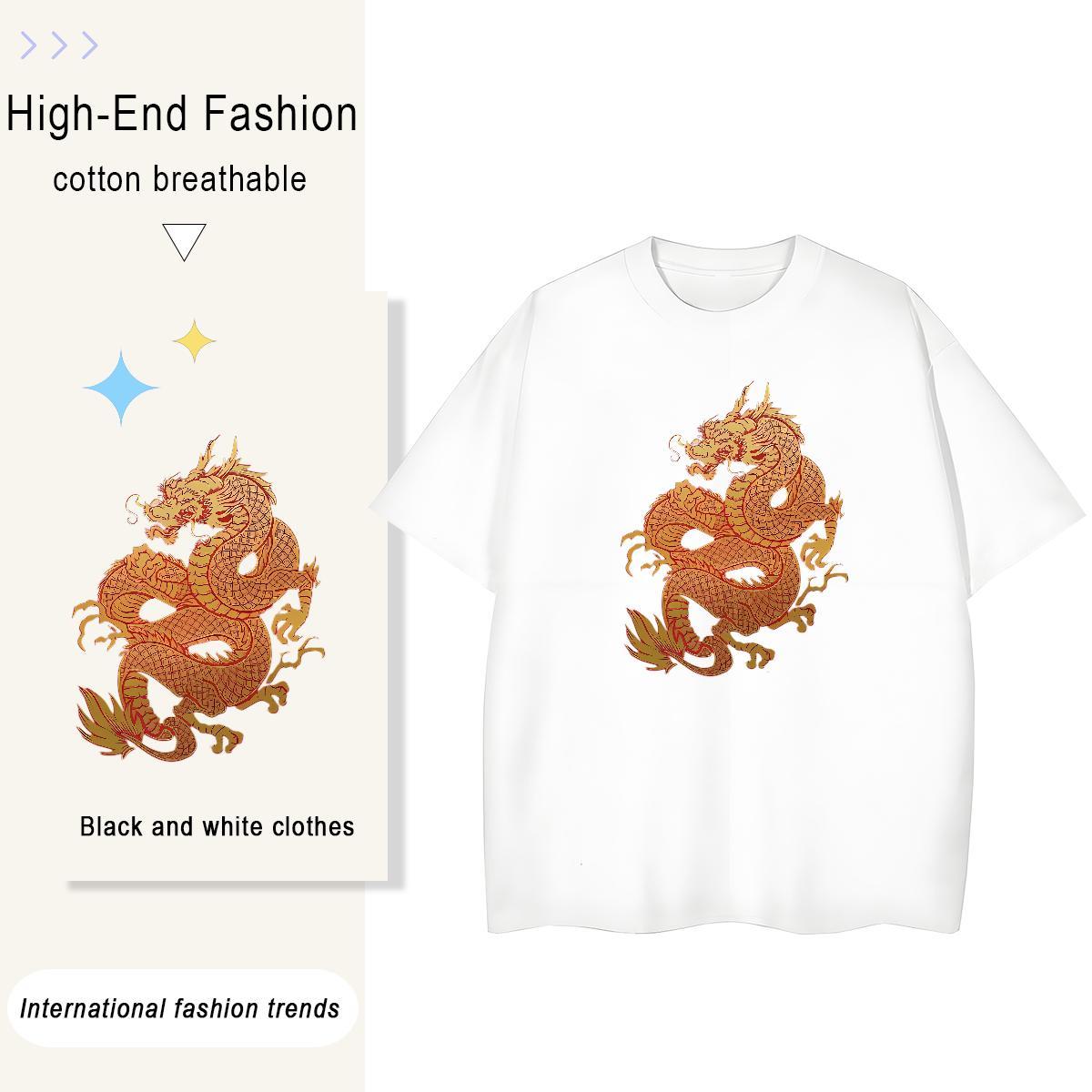 Brand Tshirt for Man Woman Home Outdoor 230g Pure Cotton Custom Printing Breathable Golden Dragon T Shirt For Man New Arrival Tshirts