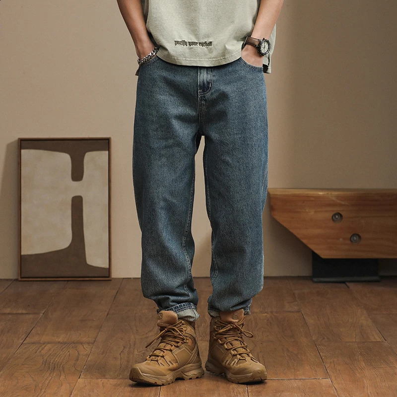 High end fashion Japanese loose harem pants mini tapered casual mens jeans 240821