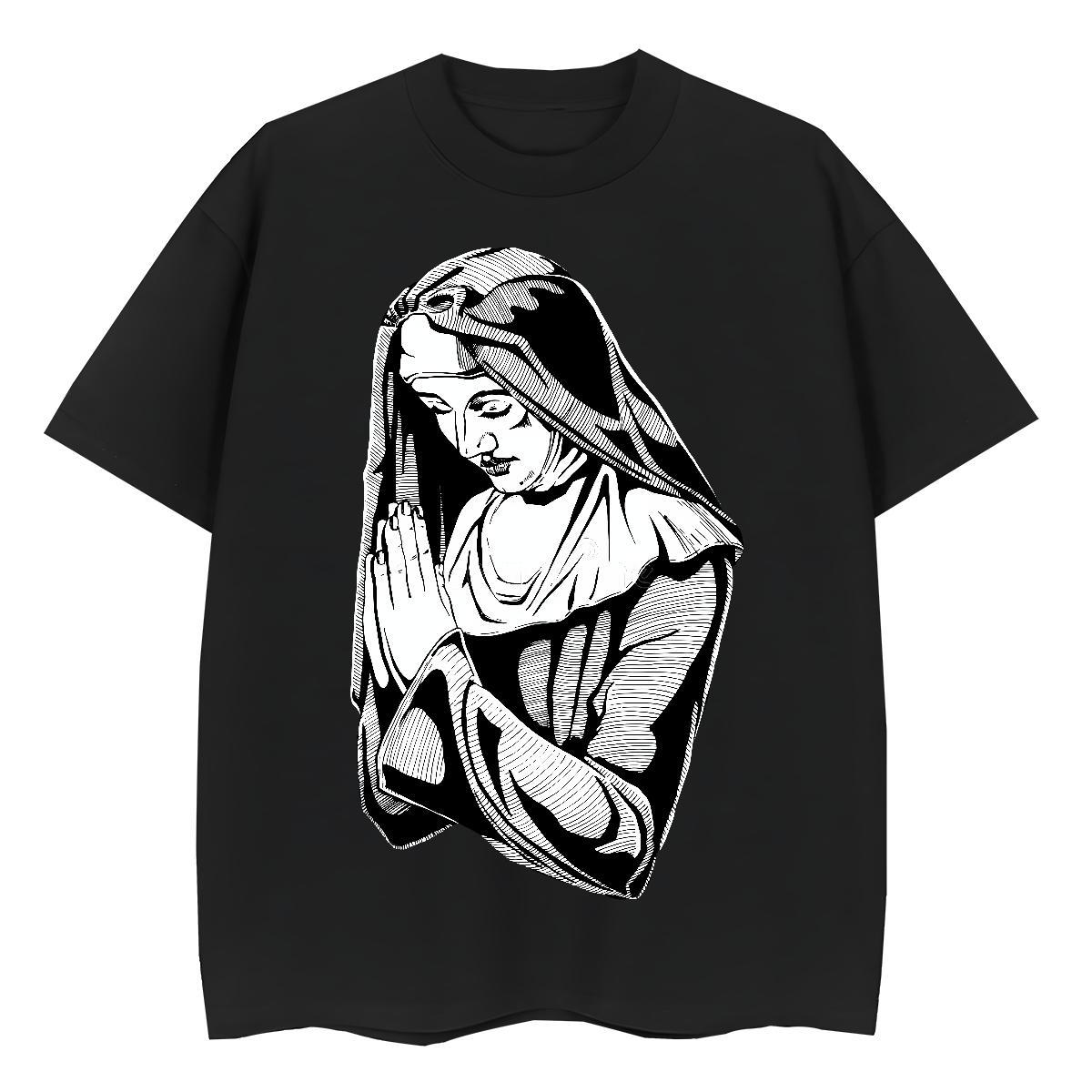 Loose Unisex Tshirts 230g Pure Cotton pray High Street Hip Hop T Shirts Women Breathable Short Sleeve Custom Printed Tops