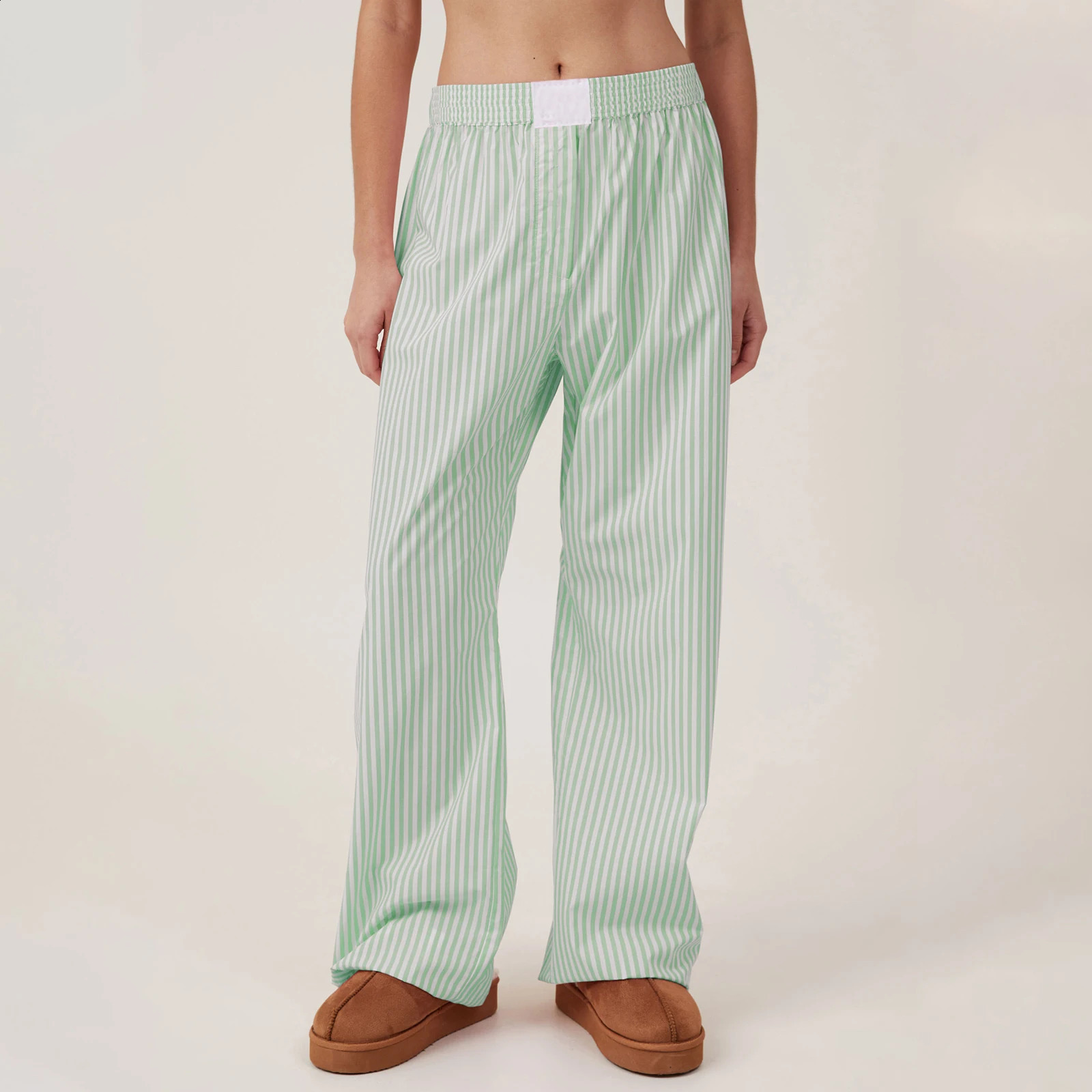 Womens Autumn Kawaii y2k Aesthetic Striped Loungewear Pants Casual Loose Elastic Waist Wide Leg Long Pants Trousers Streetwear 240821