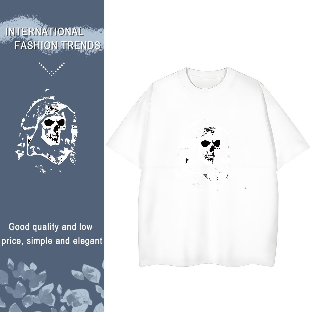 Fashion T shirt 230g Cotton Short sleeve Soft Beach skull Women Tees Brand Black Oversized Top Shirts