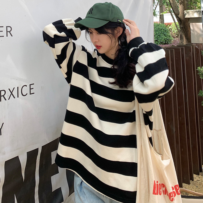 Spring and Autumn New Korean Edition BF Style Loose Striped Sleeve for Women, Mid to Long Length Hoodie dongdumaoyi