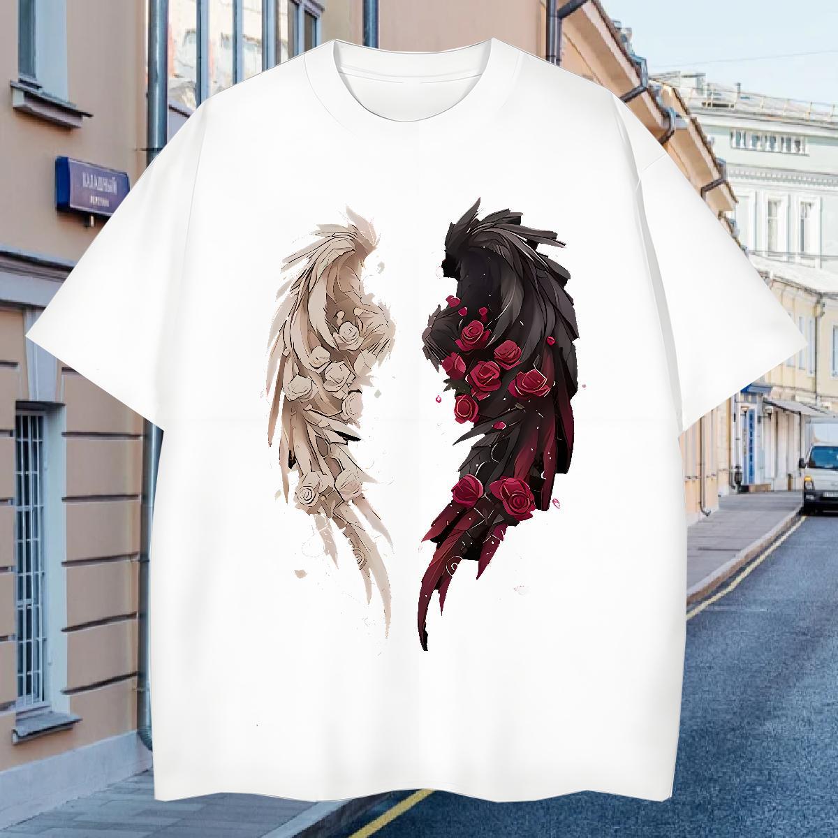 2024 Tshirt for Man Woman 230g Cotton Daily Wear wing Round Neck Short Sleeve T Shirts Men Wholesale Black Oversized Tops Shirt