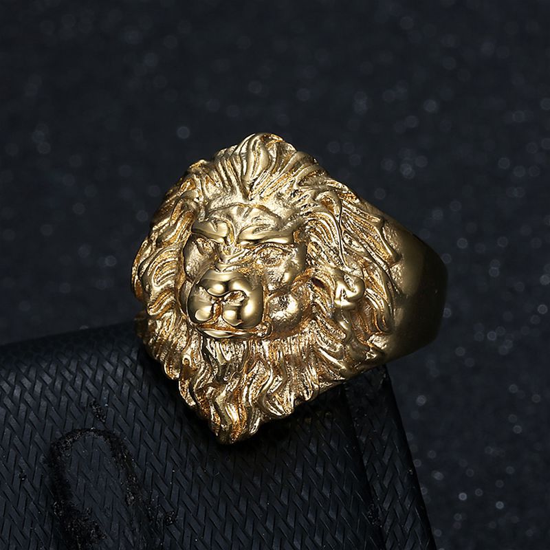 Hip Hop Casting Lions Head Ring 316L Stainless Steel 18k Gold Plated Jewelry