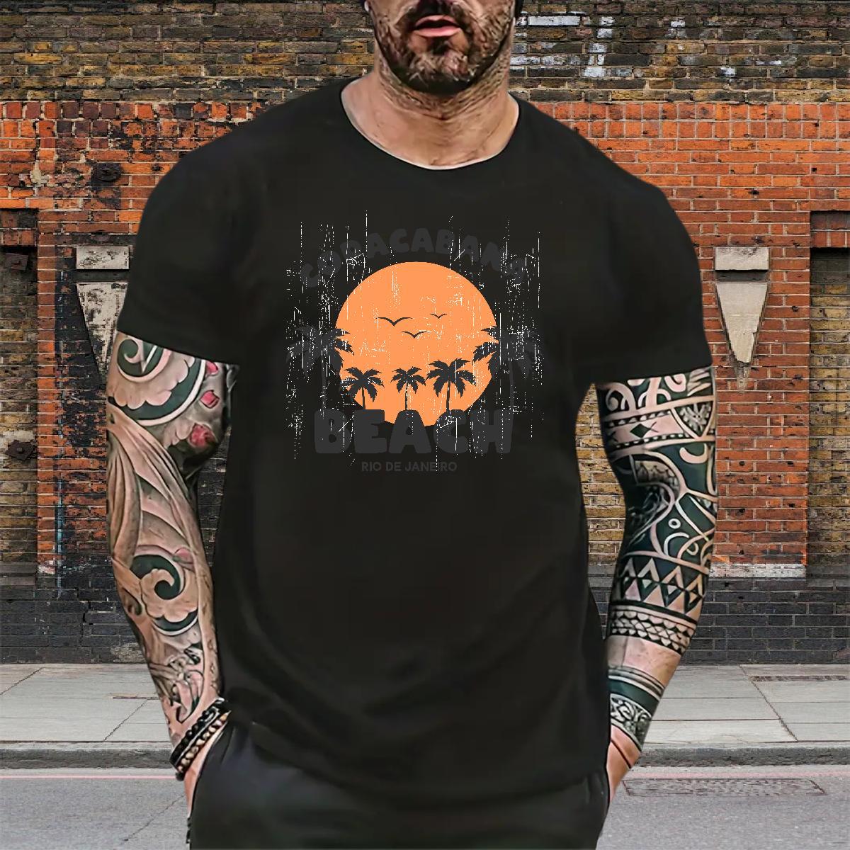 TOP Quality Men Clothes T-Shirt Casual Beach 100% Cotton 230g Custom Cartoon Crew Neck Breathable beach T Shirt For Man Wholesale Tops Tees