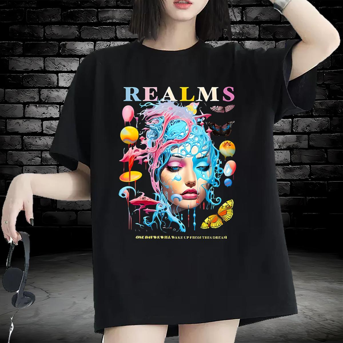 DIY T Shirts Women 100% Cotton 230g Crew Neck Breathable Casual Daily Wear women Unisex Tshirts Nice Cartoon Print Clothes Shirt