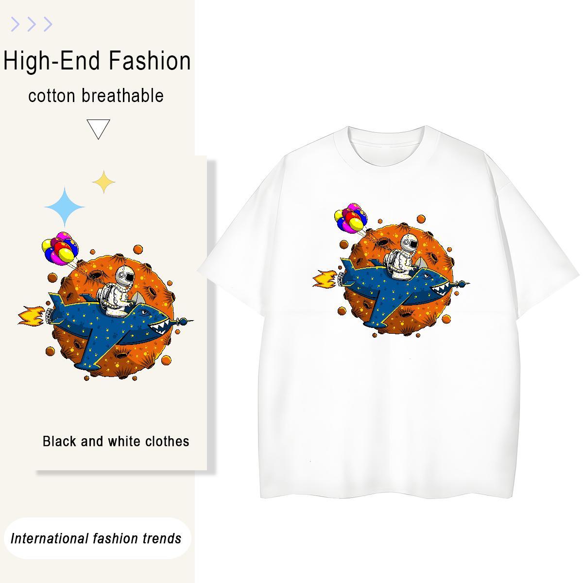 Soft Woman Tshirt 230g 100% Cotton cosmonaut Casual Women T Shirts O-Neck Short Sleeve Custom Print Plus Size Tee Shirt