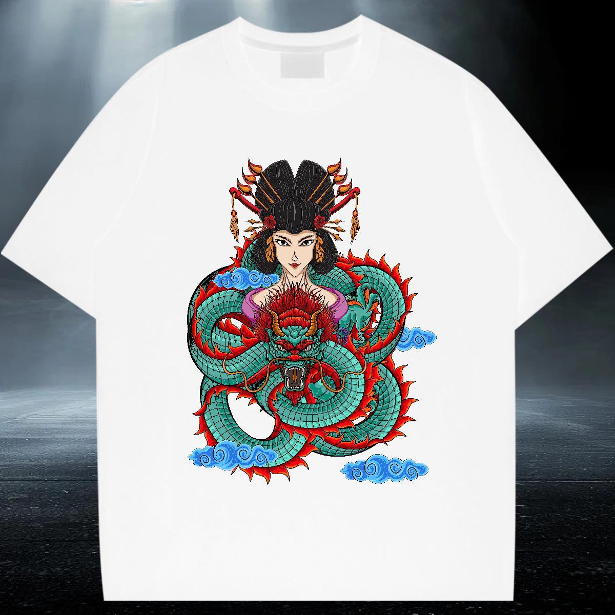 Comfortable Couples T Shirts Casual Daily Wear 100% Cotton 230g DIY Anime Breathable Short Sleeve dragon Mens T Shirts Fashion Casual Tops Tees