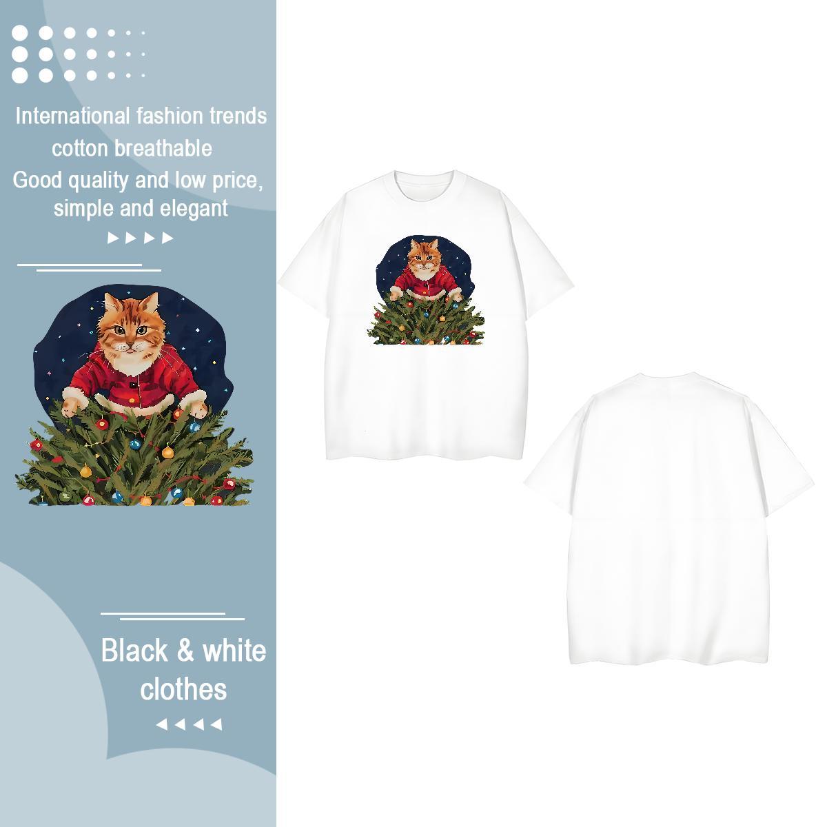 2024 Casual T-Shirts Breathable 230g 100% Cotton Womens Tshirts Custom Cartoon cat Sports Street Wear Brand Tee Shirt