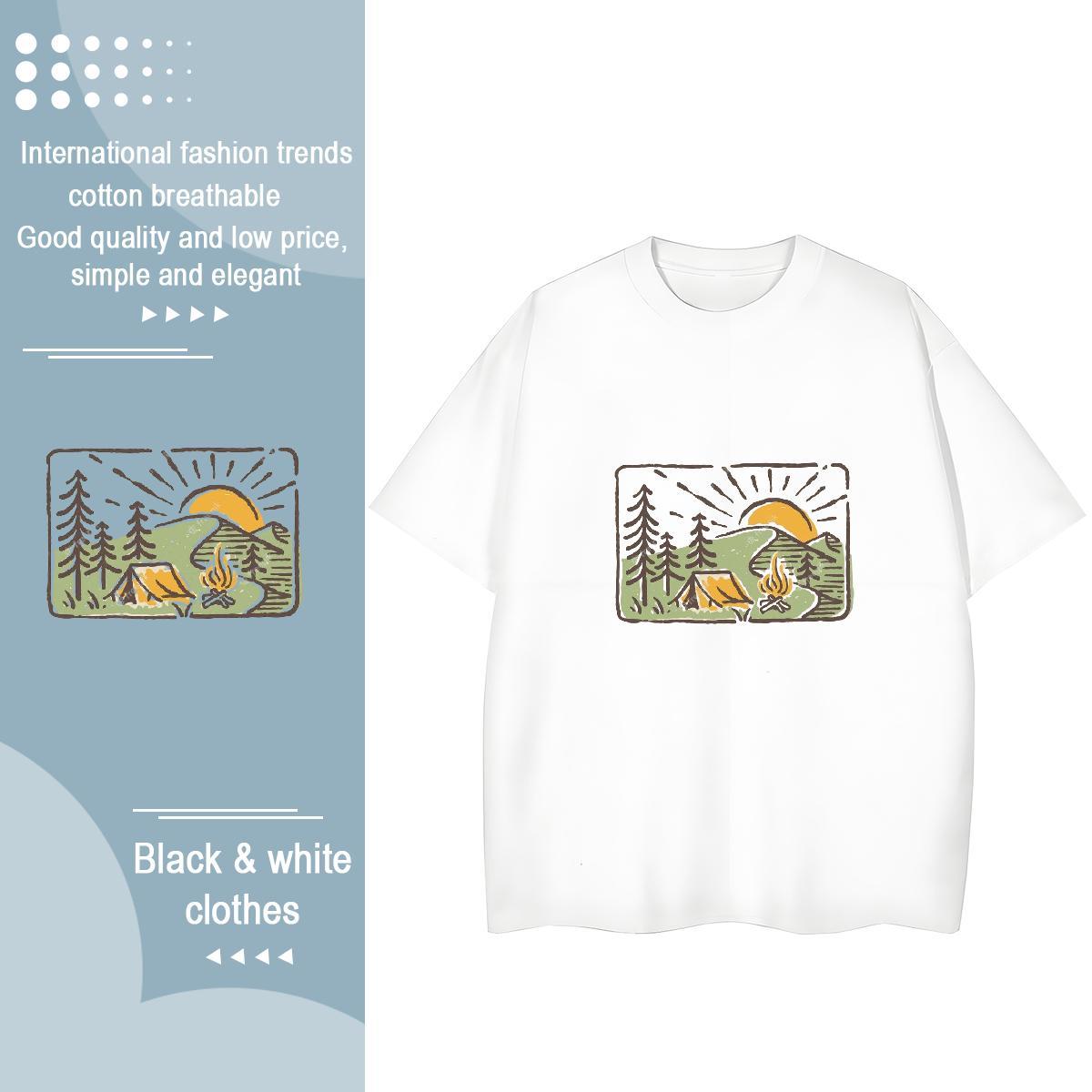 Wholesale Unisex Tshirts 230g 100% Cotton mountains Daily Outfit T Shirts Women Breathable Soft Custom Print Plus Size Clothings