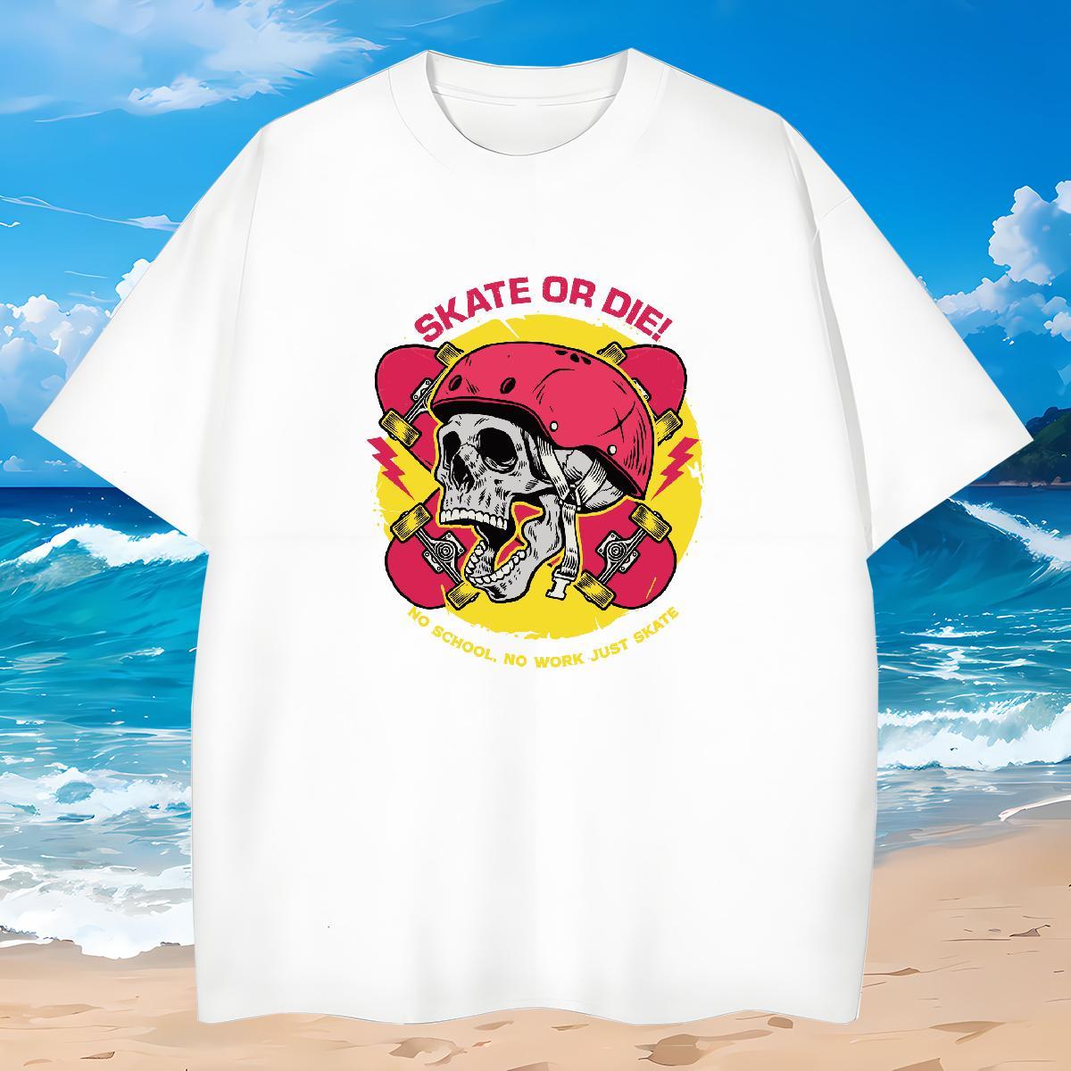 Designer T Shirts Men 230g Cotton skull Street Wear Cartoon Printing L-4XL O-Neck Short Sleeve Tshirts Stylist Tops Shirt