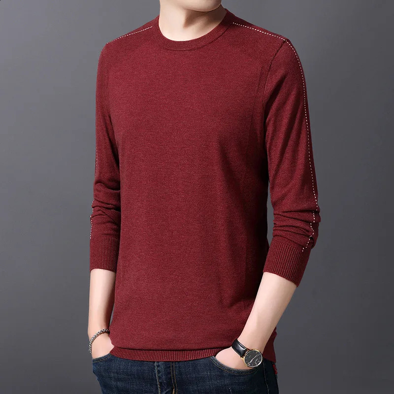 Mens round neck trend solid color sweater autumn and winter mens casual fully matched long sleeved knitted zipper 240821