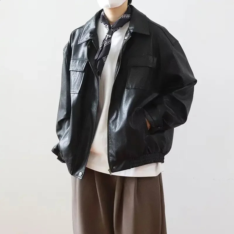 American Style Pu Leather Jacket For Men Spring Autumn Vibe Street Windproof Instrendy Flight Pilot Top Casual Loose Fit 240822