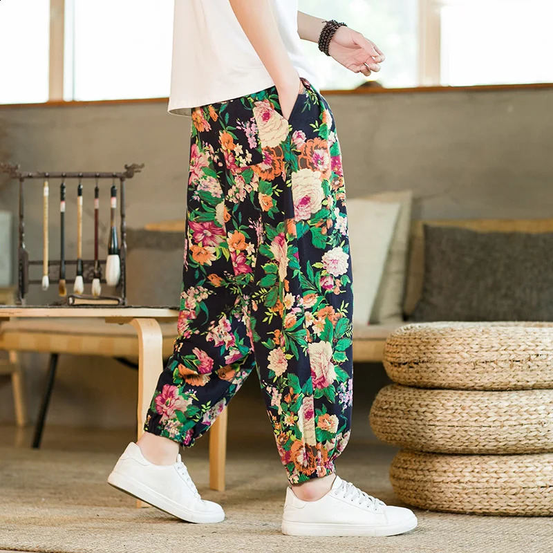 Fashion Mens Harem Pant Loose Comfortable Print Floral Party Pants Mens Casual Baggy Jogger Sweatpants 240822