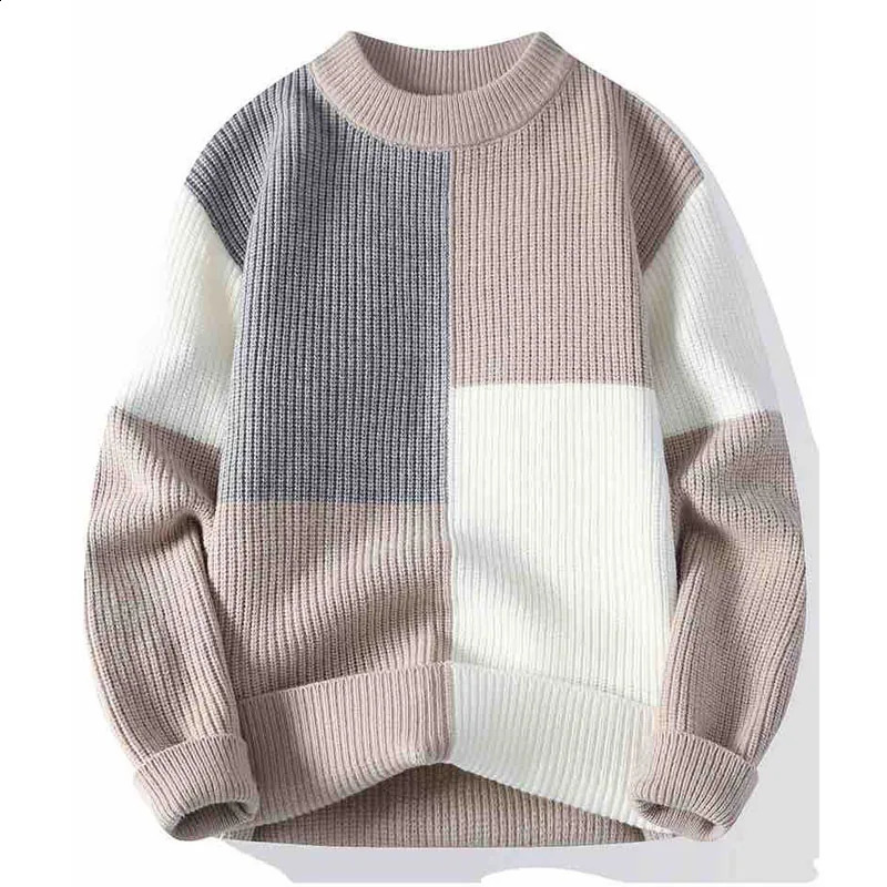 autumn and winter plush thick contrast round neck fashionable and stylish loose and handsome long sleeved sweater 240829