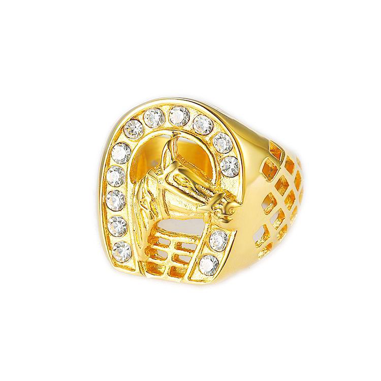Hip Hop Horse Head Ring Stainless Steel 18k Gold Plated with Zicon Jewelry