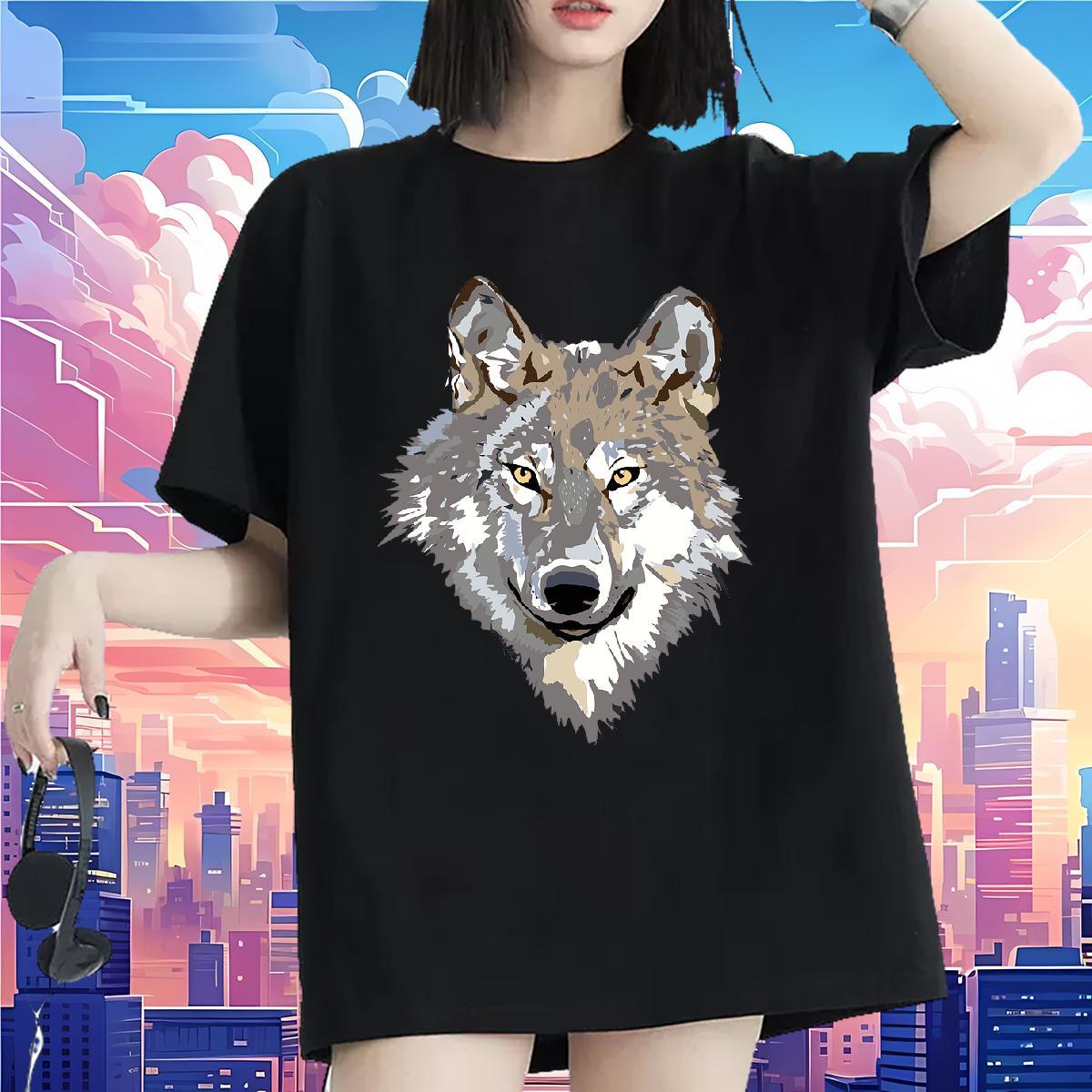 Fashion Casual T Shirt For Woman O-Neck Short Sleeve 230g 100% Cotton Unisex Tshirts Skull wolf Daily Outfit Loose Tees Shirts