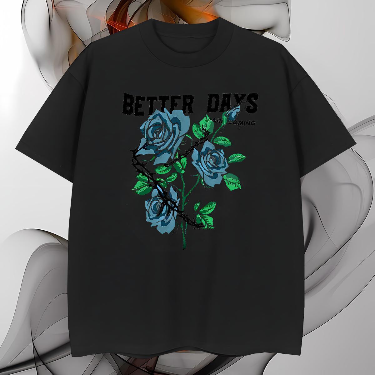 High Quality flower T-Shirts Anime Printing Street Tshirt for Man Woman 100% Cotton 230g Designer Fashion Short Sleeve O-Neck Black White Tees Shirts