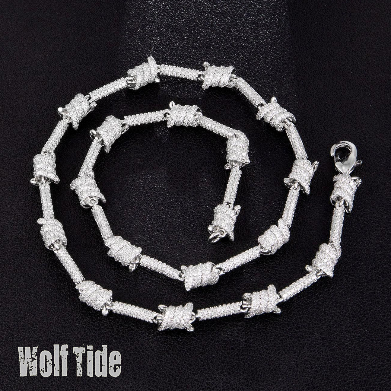 Bling Diamond Mens Wire Wrap Knot Chain Hip Hop Necklace New Personalized 18K White Gold Full Cubic Zirconia Rock Punk Jewelry Gifts for Guys Wolf Tid