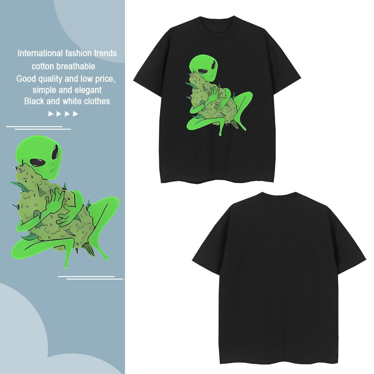 Fashion extra-terrestrial Men Tees 100% Cotton 230g T Shirts Men Plus Size Custom High Street Hip Hop Crew Neck Brand Clothes