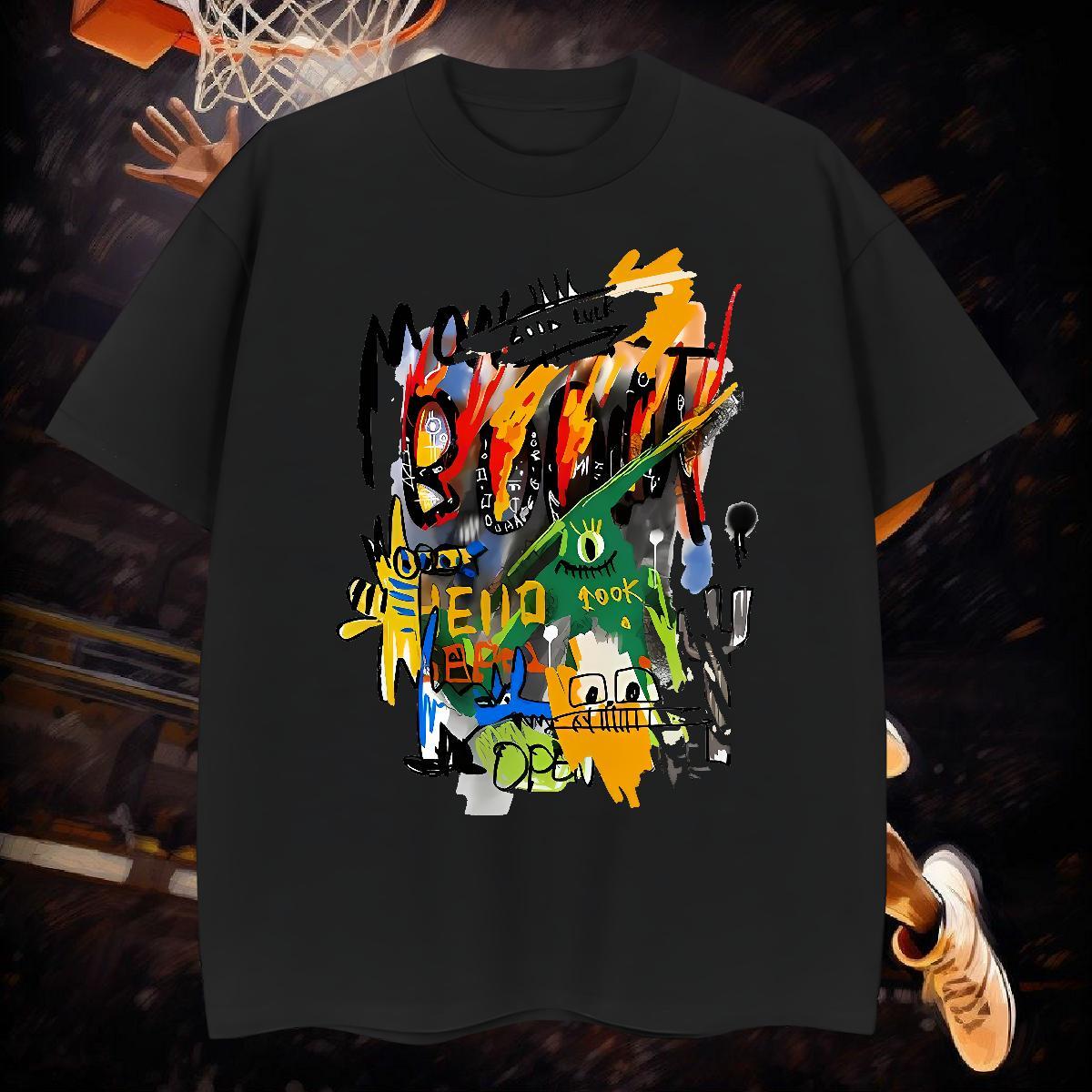 Fashion Casual Men Tops Tees 230g Cotton Summer Casual graffiti Breathable Short Sleeve T Shirts Men Free Shipping Custom Printed Tees Shirts