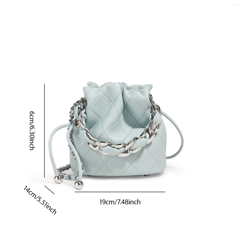 Drawstring TOUTOU Genuine Leather Quilted Bucket Bag Fashionable Chain Crossbody Women's Argyle Embroidered Wallet 7734 4