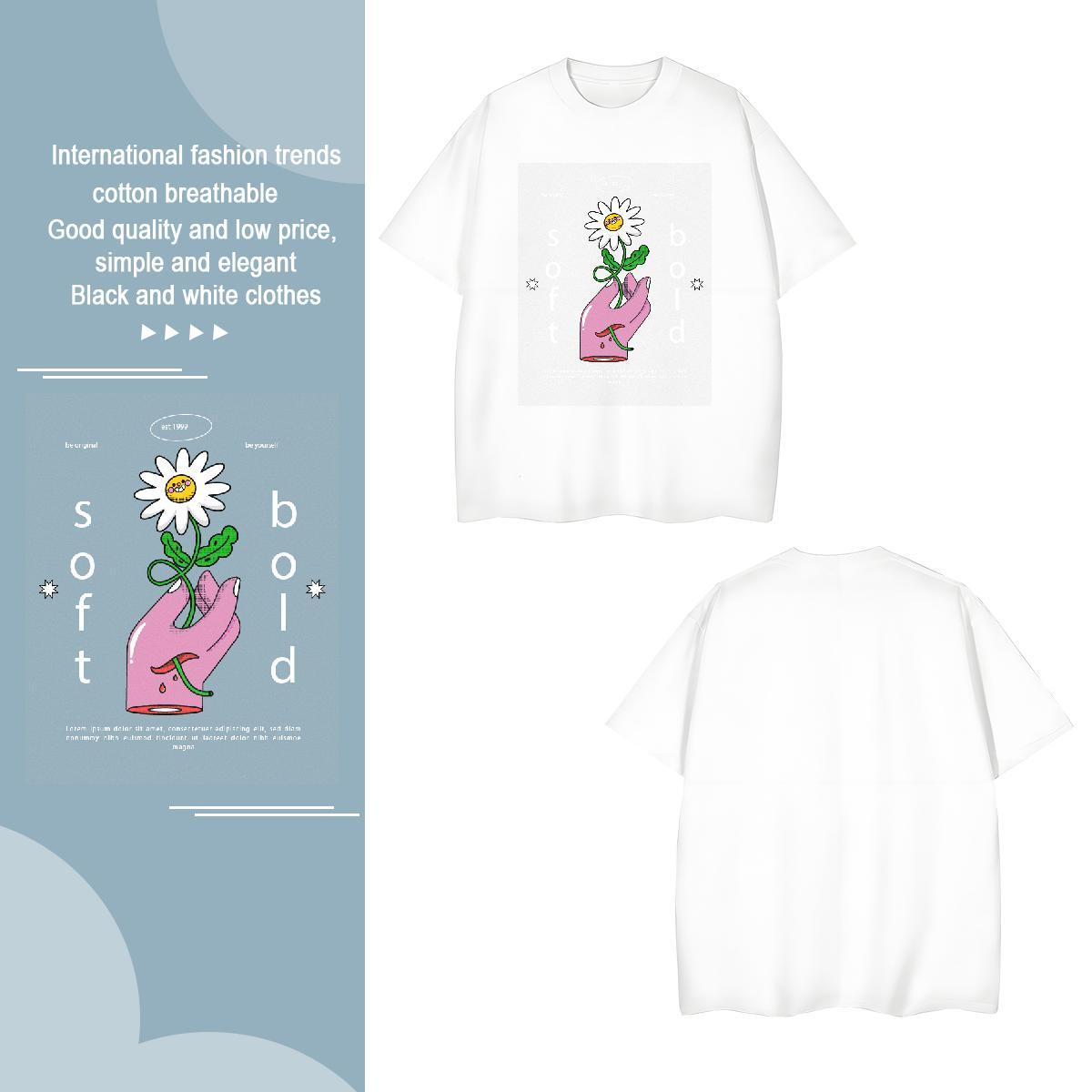 Popular flower T Shirt For Man Street Casual Men Clothes T-Shirt 230g 100% Cotton Designer Breathable Skull Tops