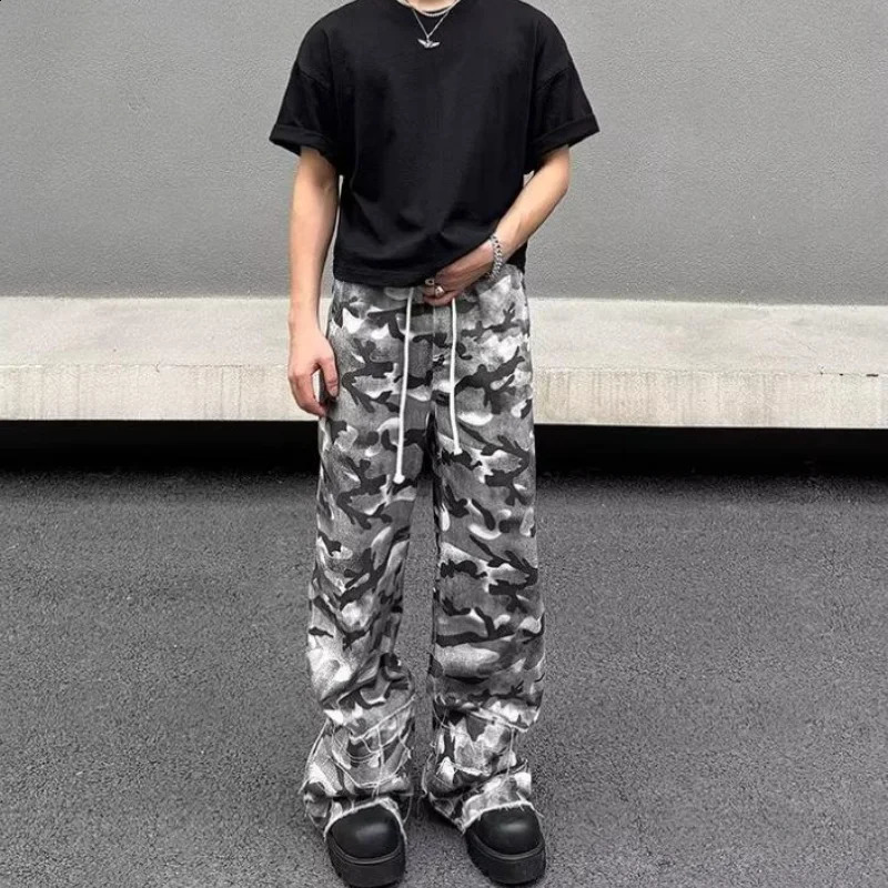 Hip hop camouflage cargo pants mens dyed color block trend drag All Over Street American punk motorcycle Trojan horse 240821