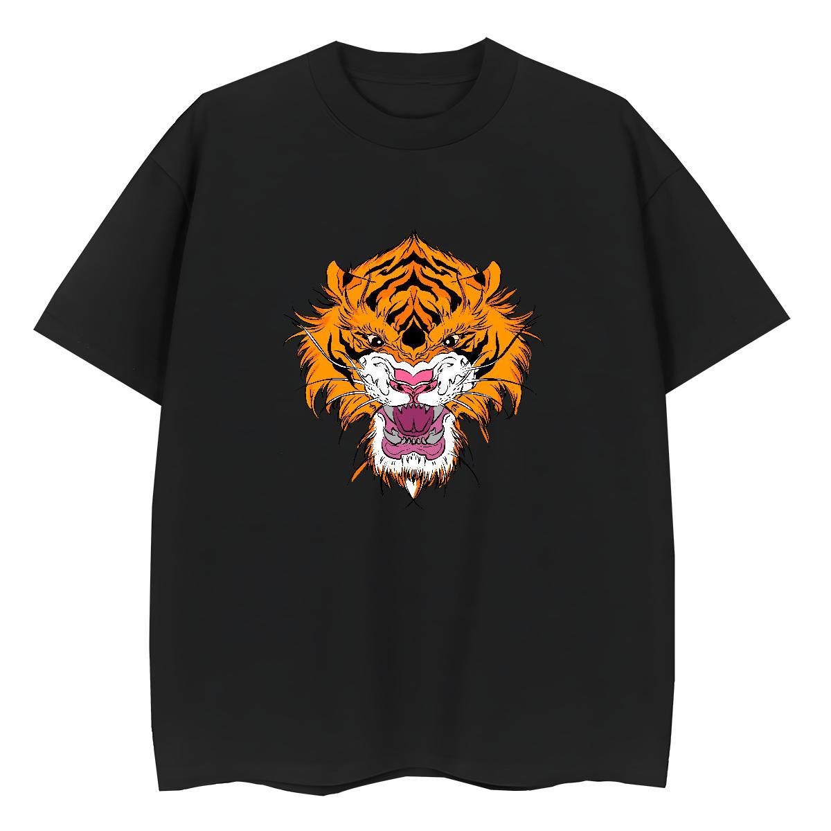 Stylist T shirt Short sleeve Soft 100% Cotton 230g Women Tees Black Oversized tiger Beach Nice Tees Shirts