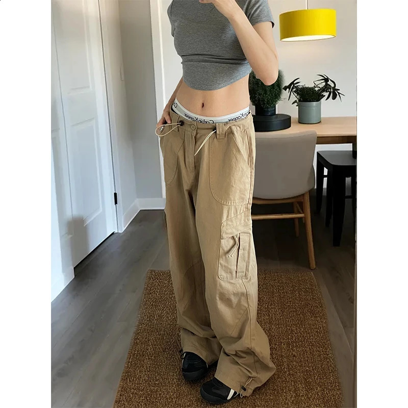 Women Khaki Cargo Pants Y2k 90s Aesthetic Vintage Harajuku Retro Pants Oversize High Waist Trousers 2000s Autumn Clothes Winter 240821