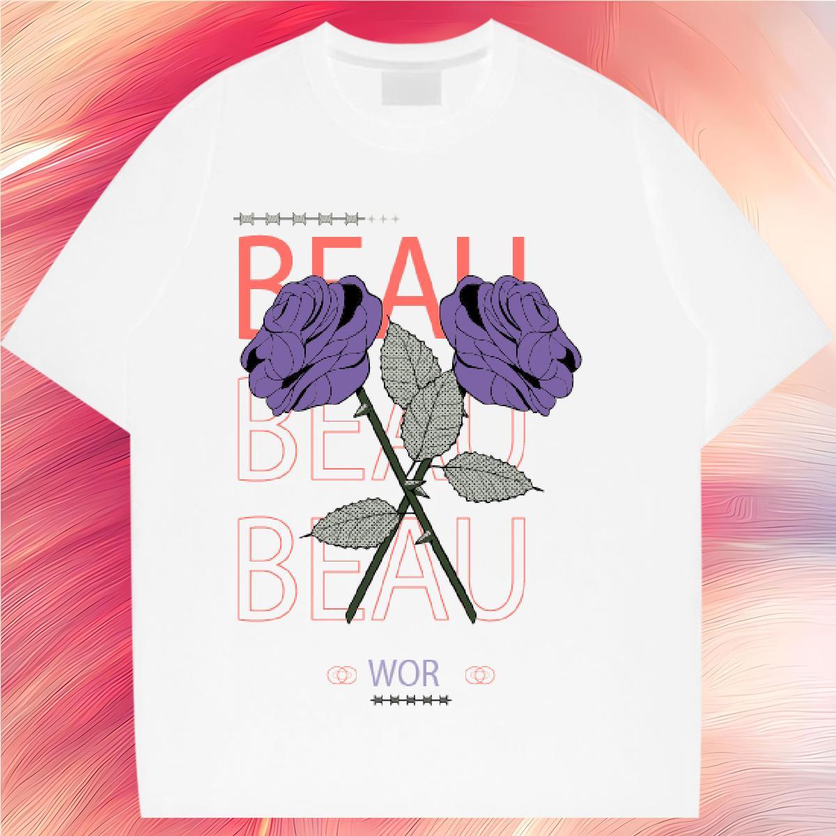 Loose fit Womens Tshirts 230g Cotton flower Daily Wear T Shirt For Woman Breathable Soft Anime Oversized Tops Tees