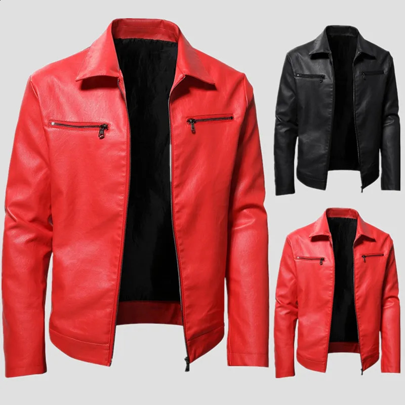 Men Quality Casual PU Leather Coat.Red Slim Rider Style Leather Jacket Young Leather Jackets 240822